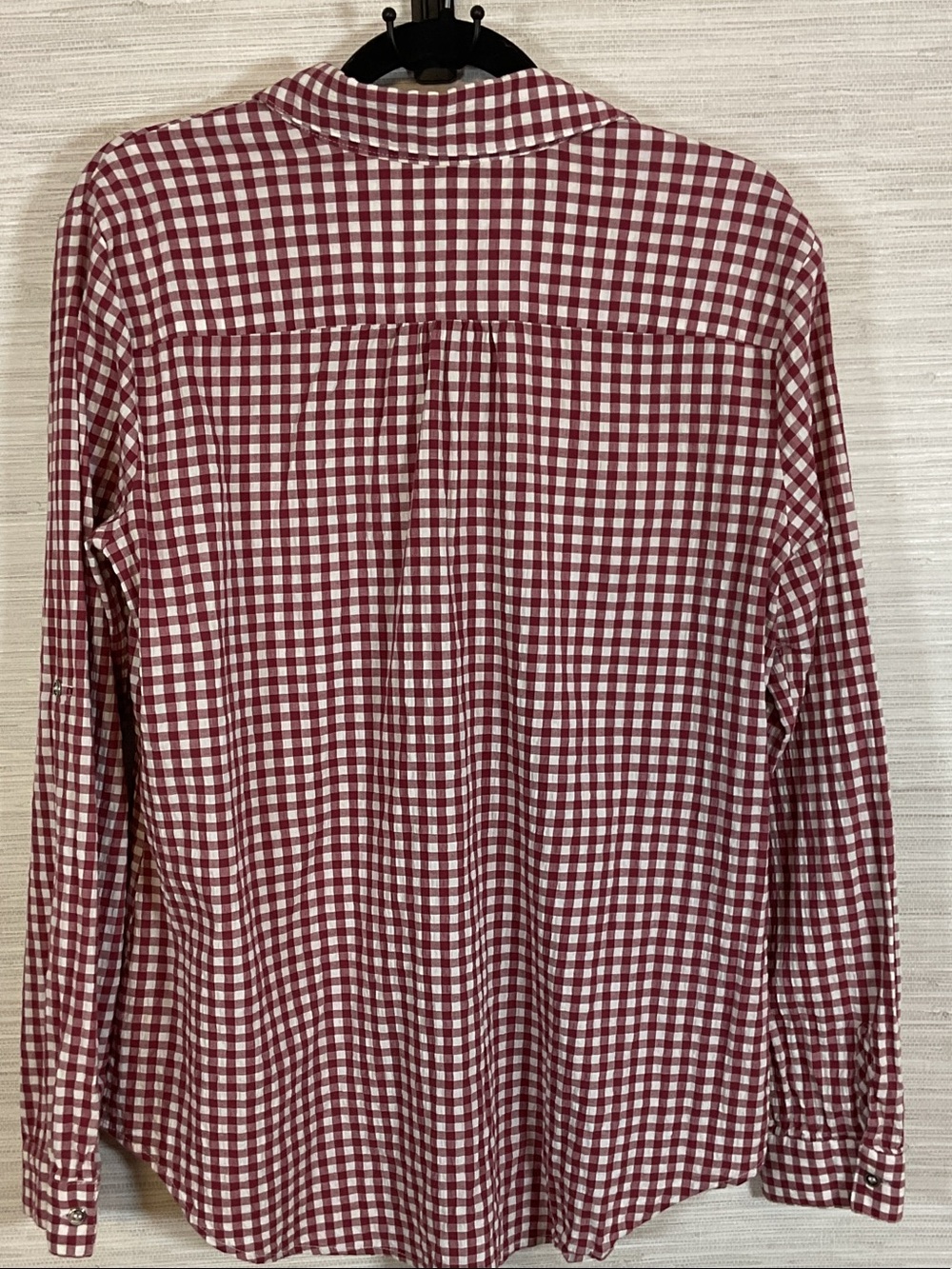 Kut From The Kloth Burgundy and White Gingham Plaid Button-Up Shirt Large - Picture 10 of 11
